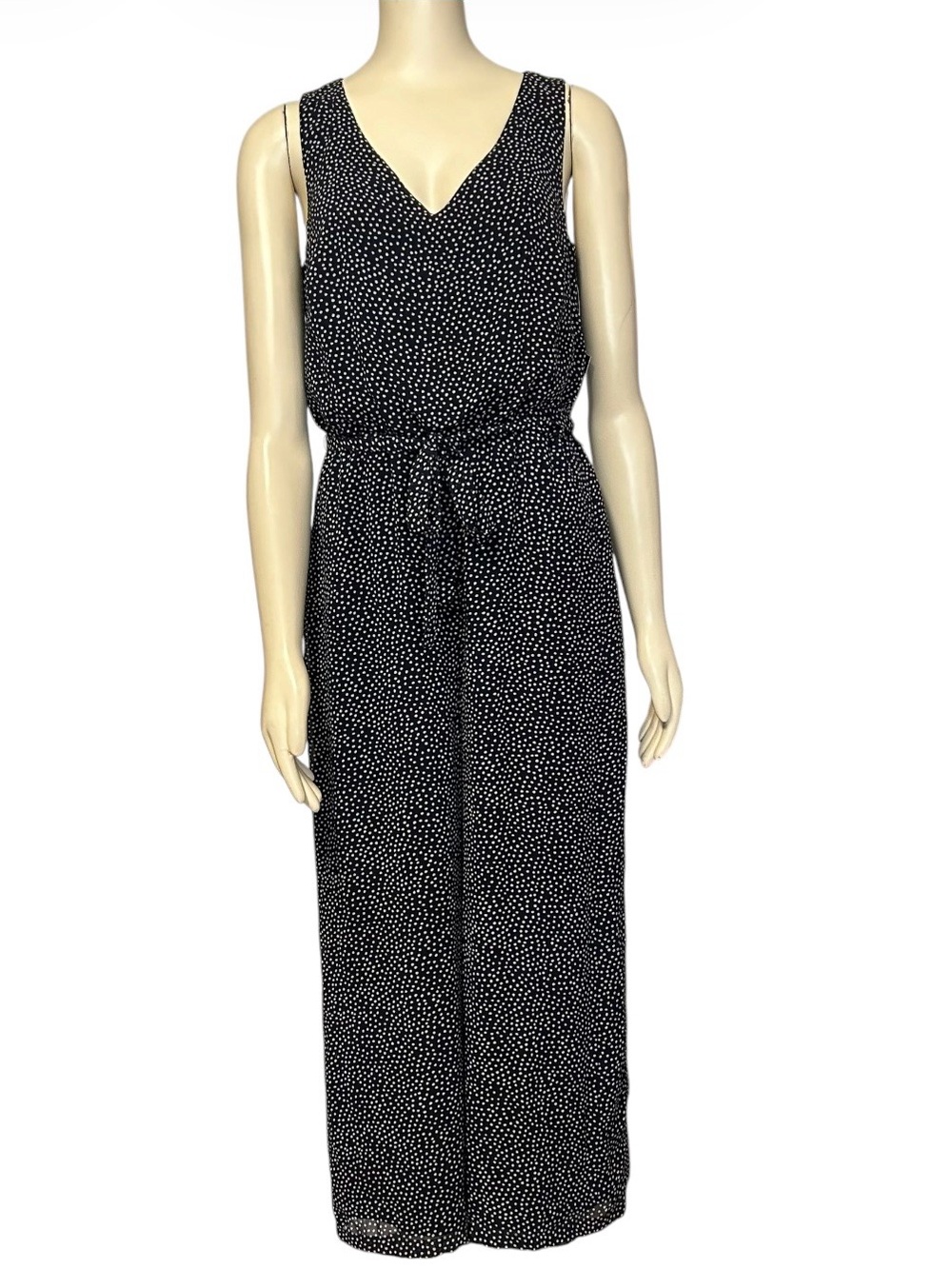 Lauren Ralph Lauren Womens Navy Tan Polka Dot Jumpsuit Tie Waist Size 4 NEW